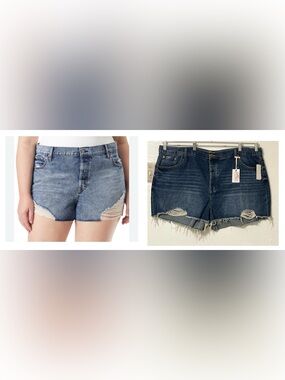 NEW Jessica Simpson Plus Size Distressed Hug Me High-Rise Denim Shorts Indigo